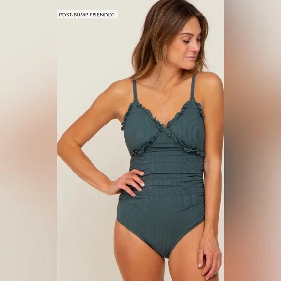 PinkBlush ribbed ruffle trim one piece swimsuit nwot - Picture 4 of 5